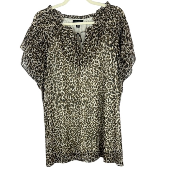 Haver London Ruffled Brown and Black Short Sleeve Blouse Size 2X - Picture 1 of 12